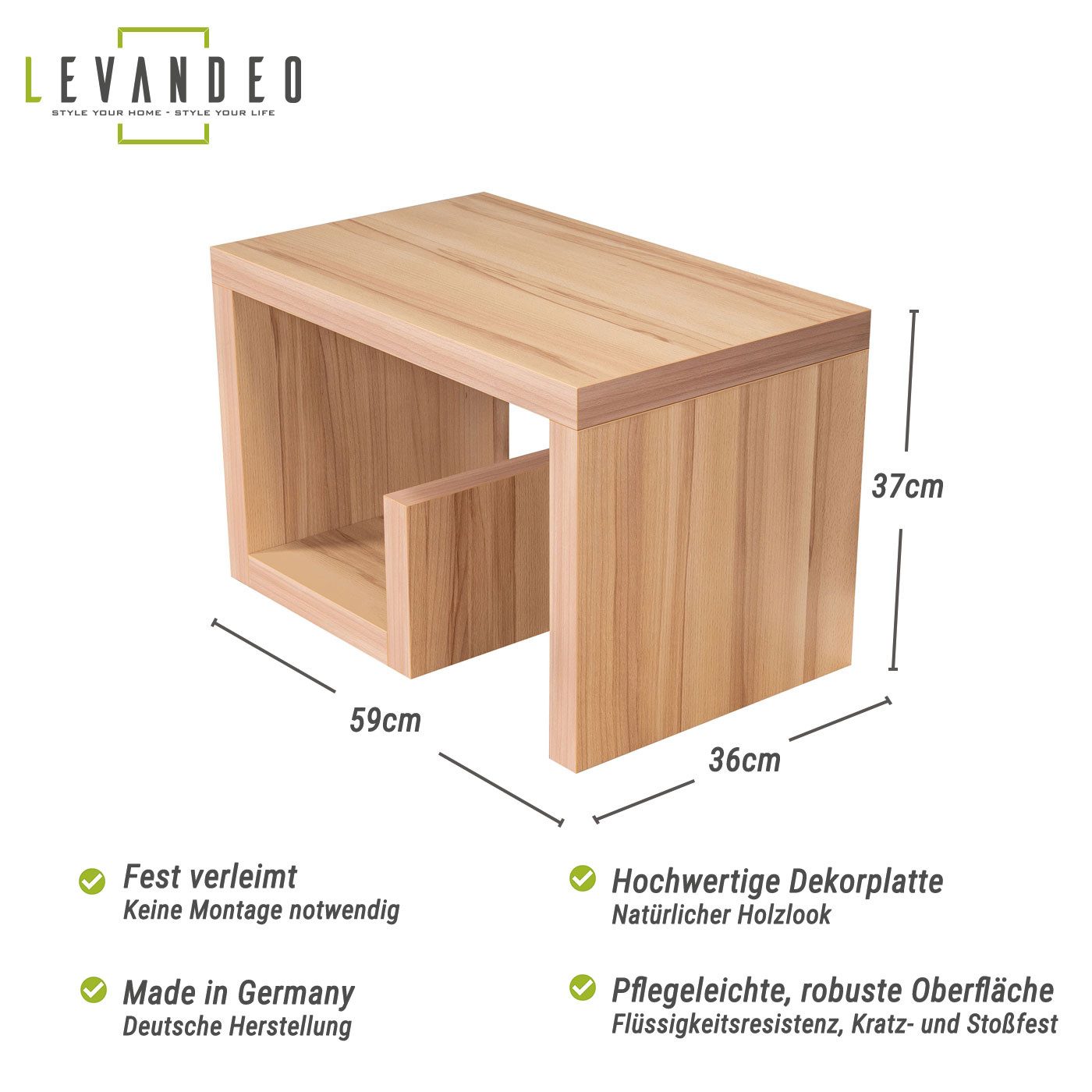 Levandeo® Couchtisch, Couchtisch Gustav Kernbuche Deutsche Herstellung 59x3 günstig online kaufen