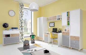 99rooms Kinderkleiderschrank Donna Weiß Hochglanz Eiche Artisan Hochglanz Grau (Sideboard, Kinderschrank) mit Schubladen, FSC-Zertifizierung, viel Stauraum, Modern Design