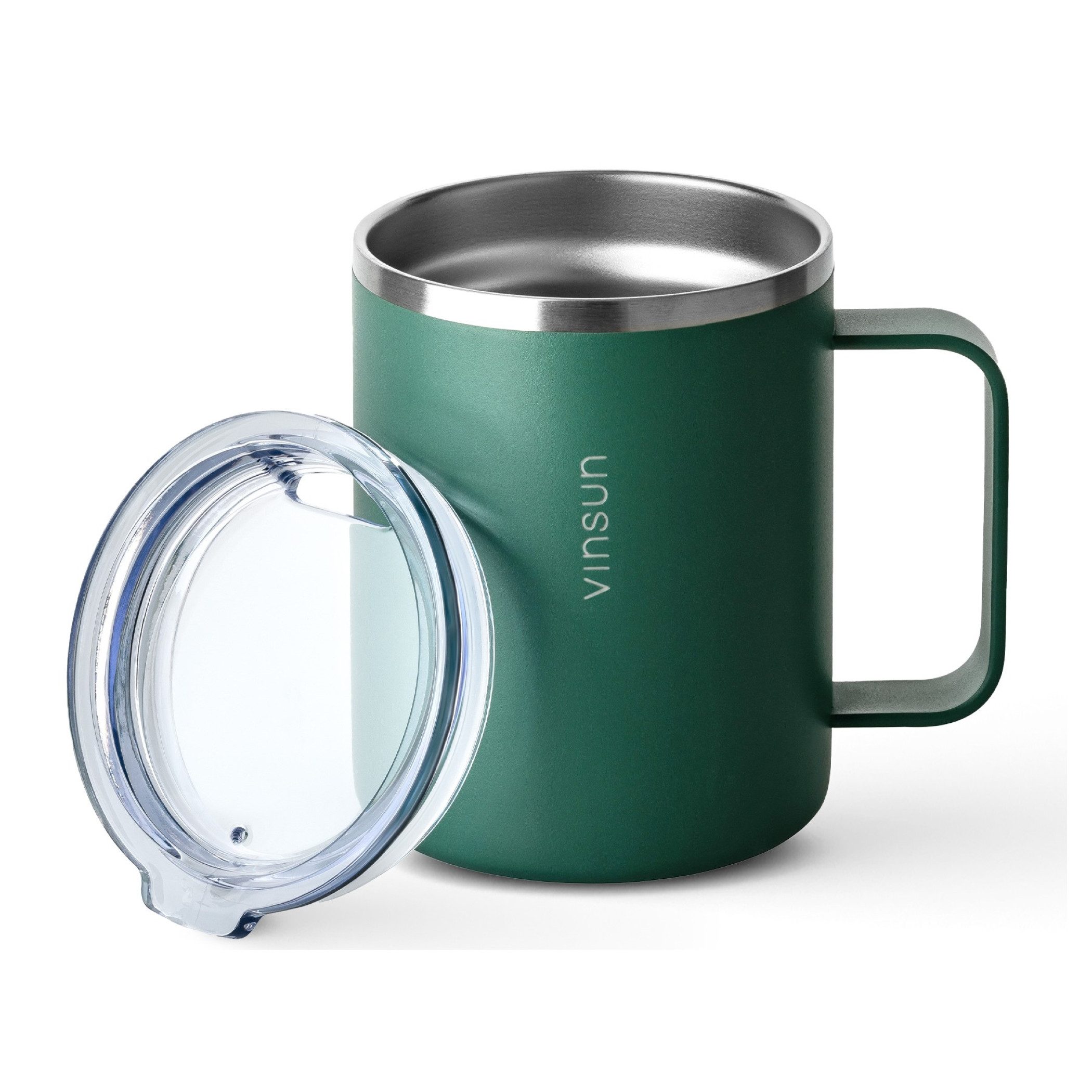 Vinsun Thermobecher Edelstahl Isolierbecher 350ml - Kaffeebecher mit Henkel und Deckel, 2-tlg., Edelstahl, Doppelwandig isoliert, BPA frei, bruchfest, Kalt- und Heißgetränke