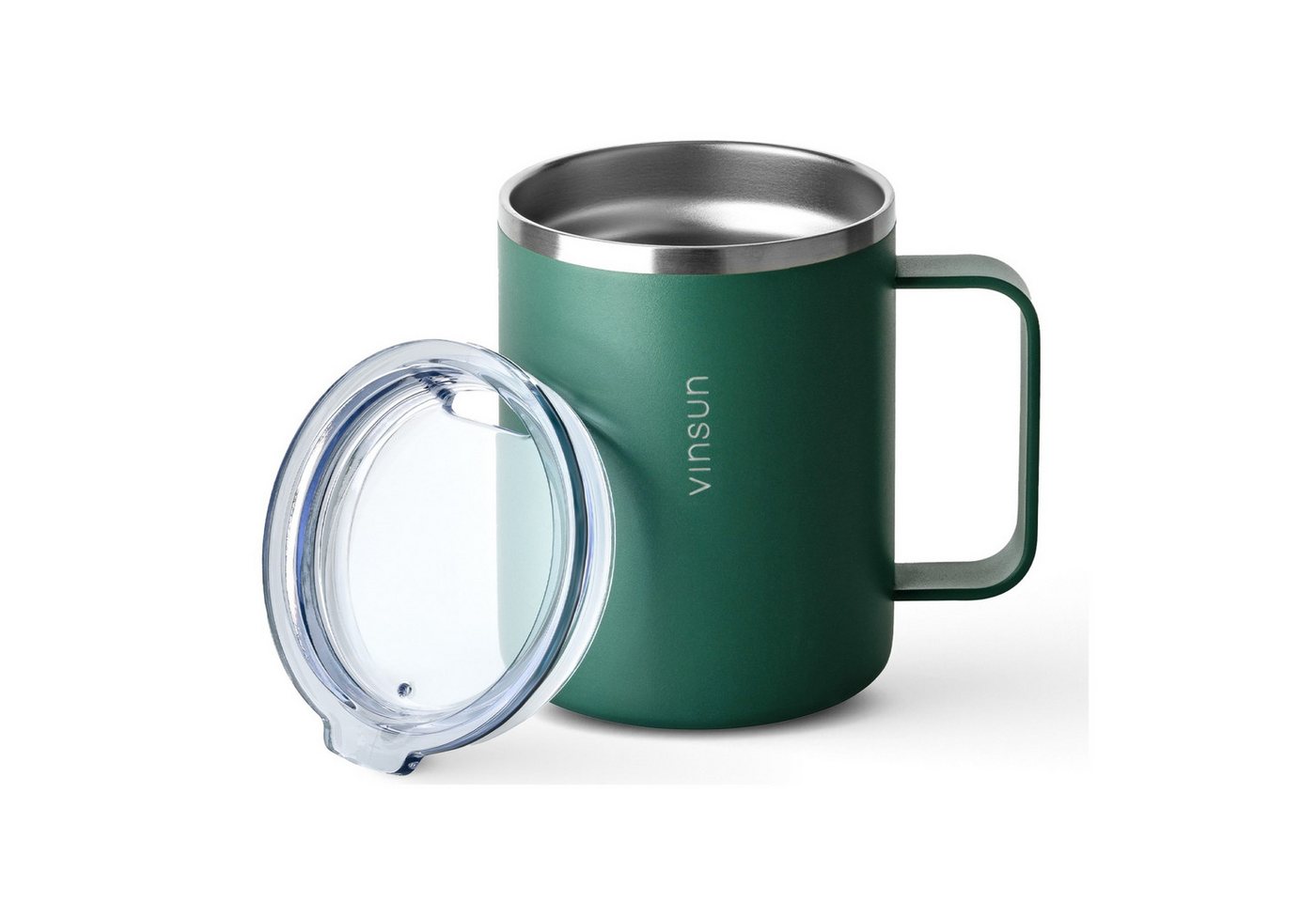 Vinsun Thermobecher Edelstahl Isolierbecher 350ml - Kaffeebecher mit Henkel und Deckel, 2-tlg., Edelstahl, Doppelwandig isoliert, BPA frei, bruchfest, Kalt- und Heißgetränke