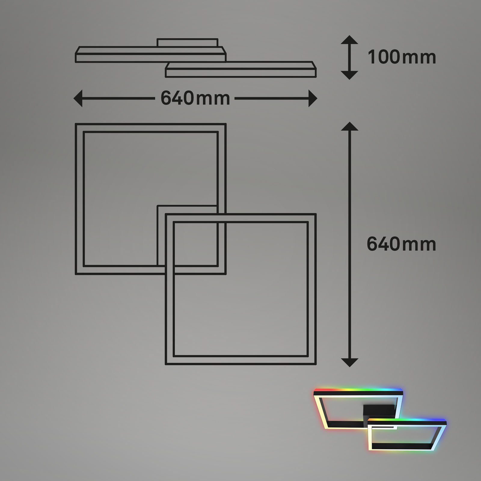 64 64 verbaut, fest CCT, LED Deckenleuchte x Warmweiß, Tageslichtweiß, Fernbedienung, Neutralweiß, cm RGB, Leuchten schwarz, Backlight, x 3753-015, RGB Kaltweiß, 10 LED Briloner Farbwechsler,