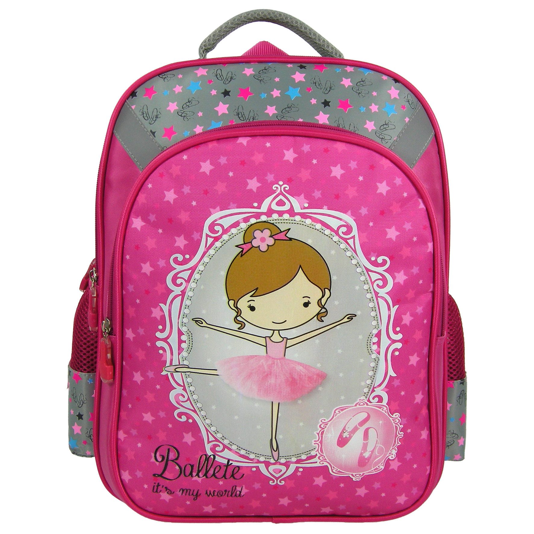 Familando Rucksack für Schule und Freizeit mit Ballerina Motiv, Mädchen Rucksack Pink mit Sterne
