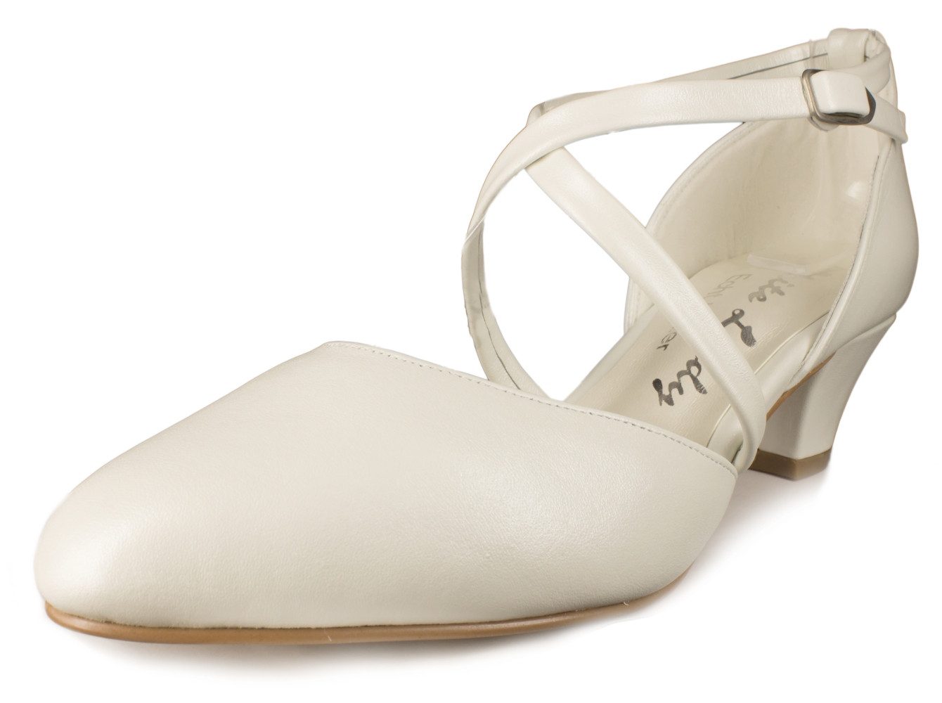 White Lady 850-2 offwhite - Leder Brautschuhe mit Kreuzriemchen Slingpumps