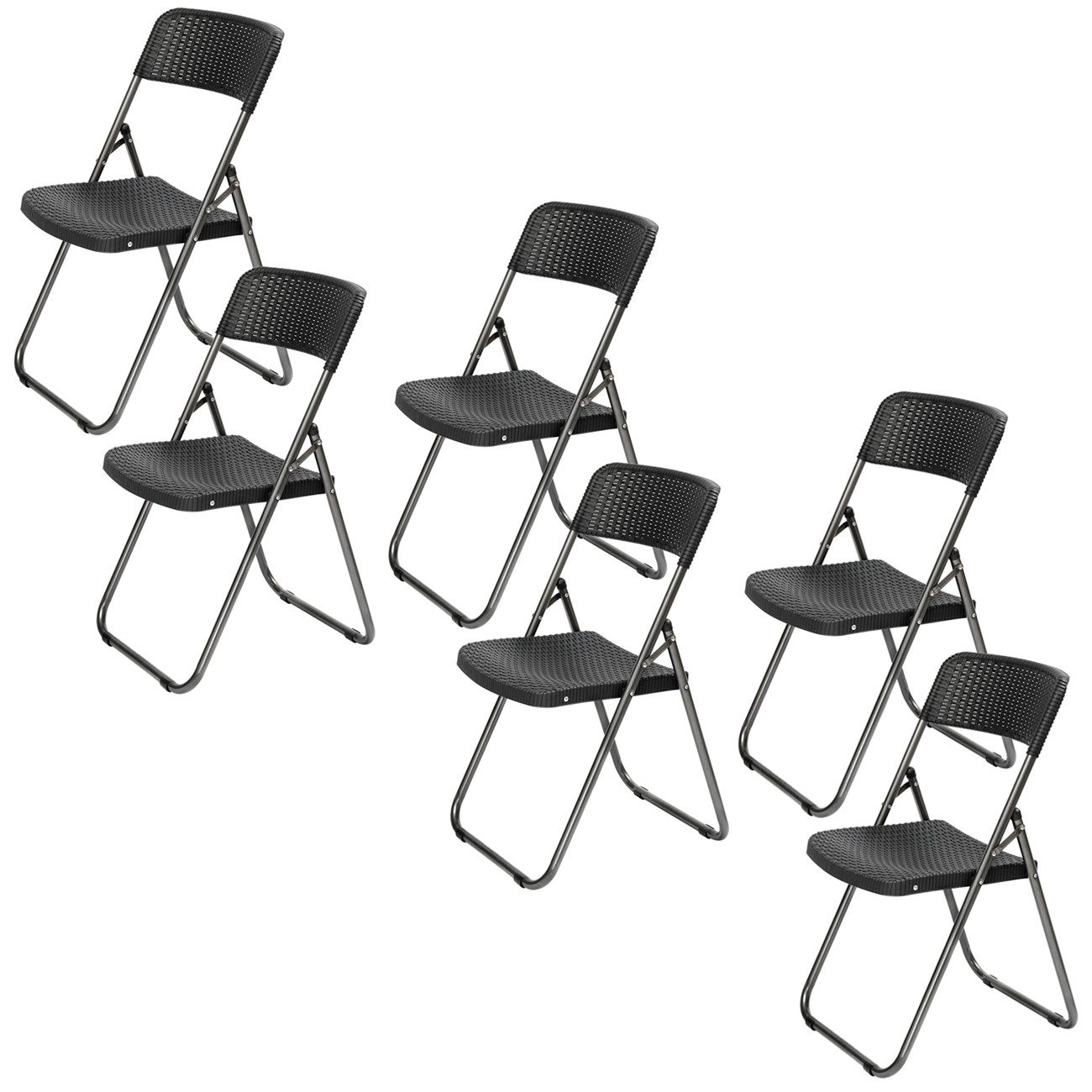 Sekey Klappstuhl Gartenstuhl Klappbar Klappstuhl Polyrattan Campingstuhl Wasserdicht (Set, 6 St), Legierter Stahl, bis 200 kg Belastbar, Schwarz