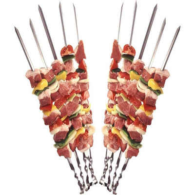 Praknu Grillspieß 12 Grillspieße Schaschlikspieße 40cm (Set, 12-St., 12 Metallspieße aus Edelstahl rostfrei), aus Edelstahl 40cm, Fleischspieße für BBQ & Grill, Kebab Spieße, Schampura für Mangal