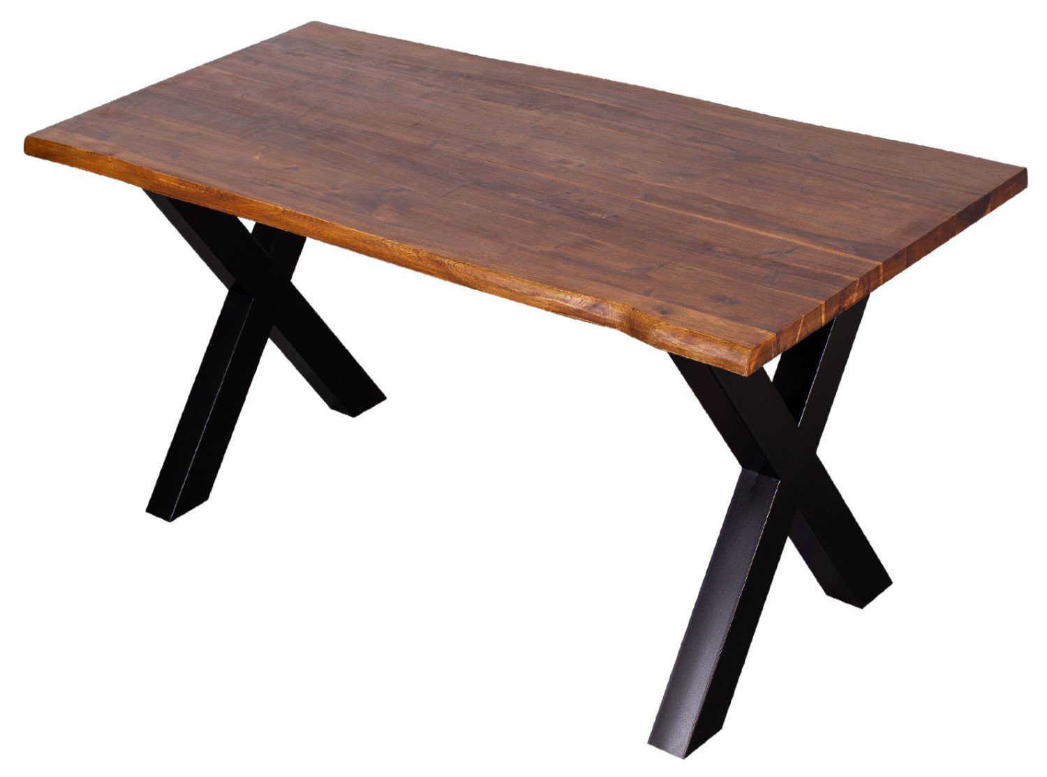 Monza 90 cm Massivholz bene Büro living 160 - Tischplatte - - Gestell 3,5 cm Baumkantentisch - Esszimmer - Akazienholz, - - 200 X-Form x