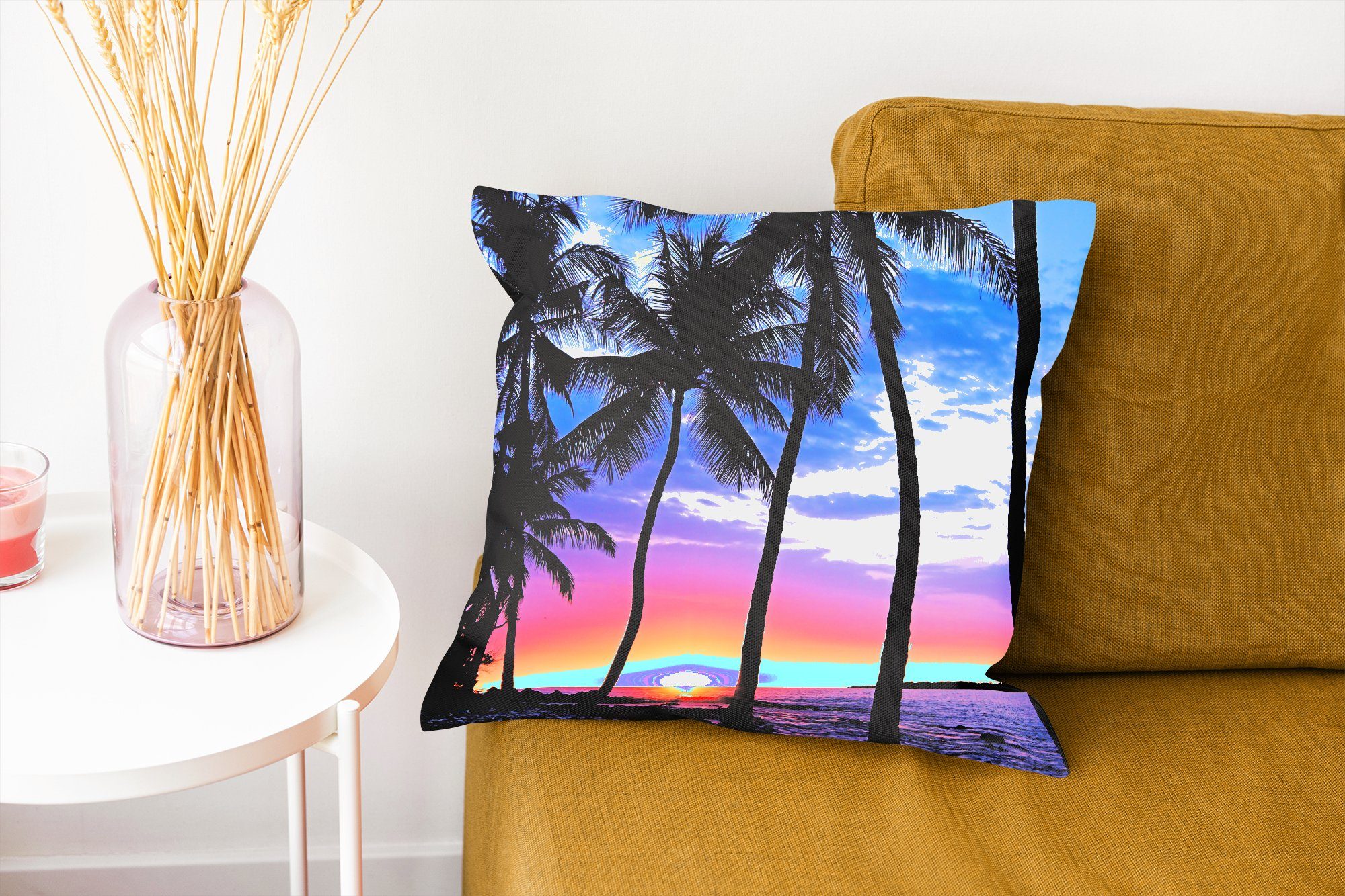 Eine MuchoWow von Hawaii, während Palmen Silhouette Füllung Sofakissen Schlafzimmer, mit Zierkissen Deko, Dekokissen Sonnenuntergangs auf Wohzimmer, für eines