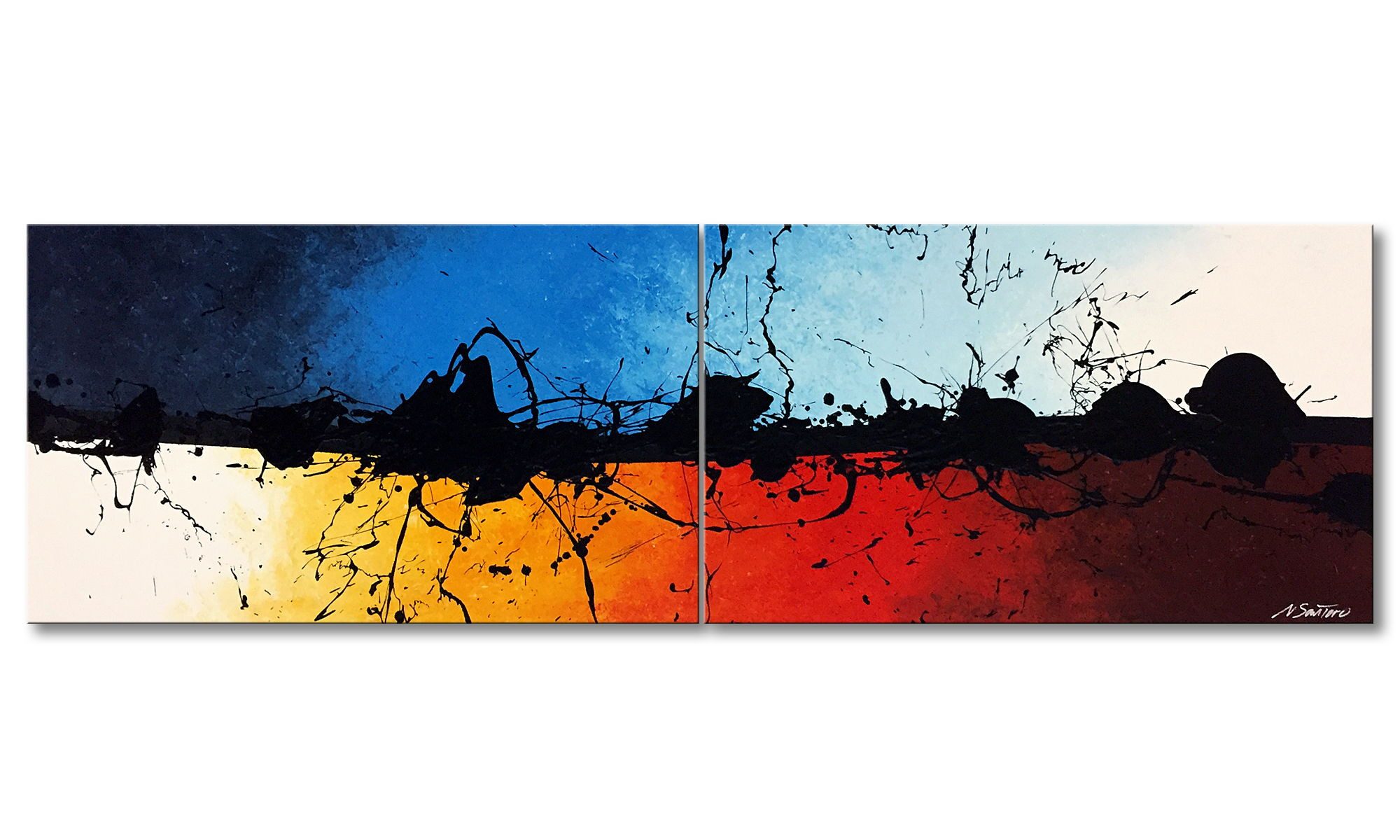 WandbilderXXL Gemälde Collision 200 x 60 cm, Abstraktes Gemälde, handgemaltes Unikat