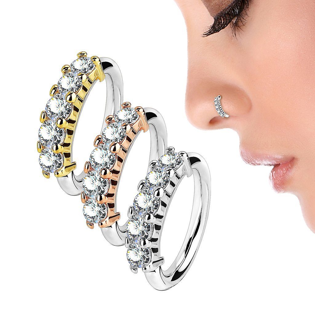 Taffstyle Nasenpiercing Piercing Ring mit 5 Kristallen Nasen Tragus Ohr, Ring Glitzer Lippen Ohr Nasenpiercing Ohrpiercing Nasenring Klemmring – Bild 3 von 5