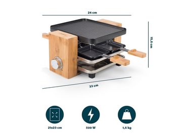 Setpoint Raclette, 4 Raclettepfännchen, 800 W, Kleiner Bambus Design Tischgrill für 2-4 Personen, Pfännchen Parkdeck
