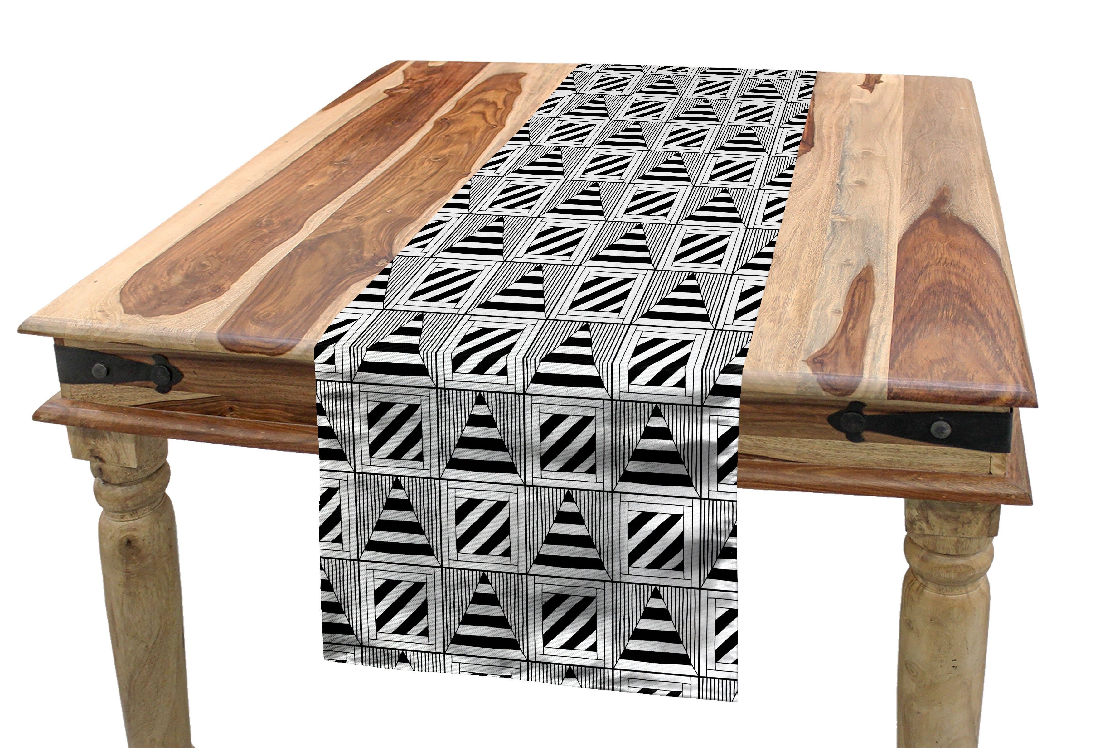 Abakuhaus Tischläufer Esszimmer Küche Rechteckiger Dekorativer Tischläufer, Schwarz und weiß dreieckförmigen Linien
