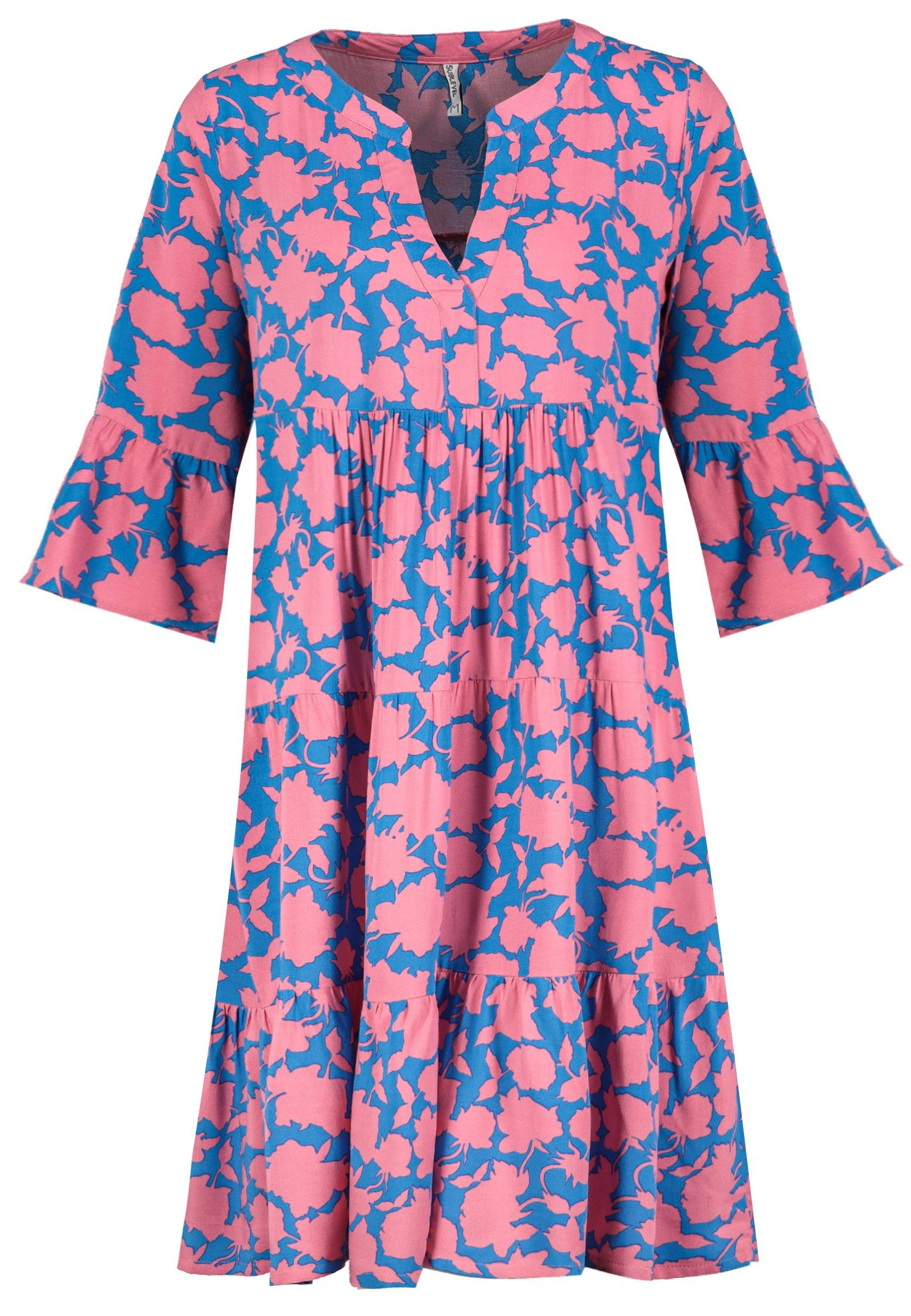SUBLEVEL Strandkleid Sublevel Damen Kleid Strandkleid Sommerkleid 100% Viskose MIT VOLANTS Bright Turquoise