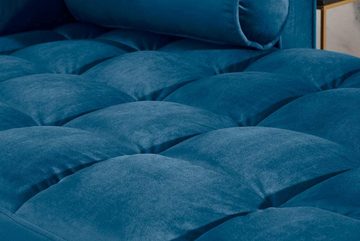 LebensWohnArt Sofa Ecksofa 260cm Ottomane beidseitig COMFORT blau Samt Federkern