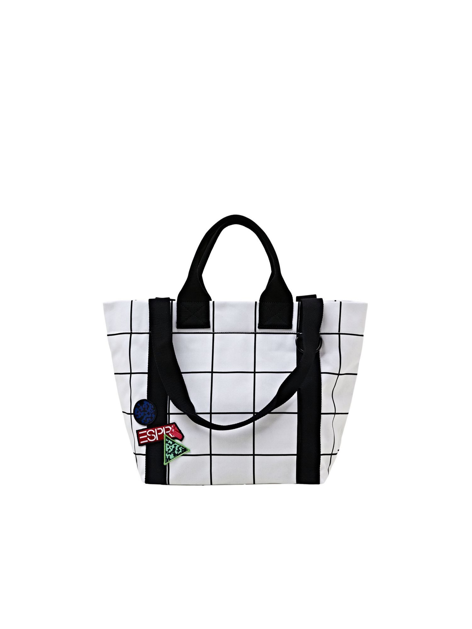 Esprit Schultertasche Tote aus Baumwollcanvas mit Gitter-Print