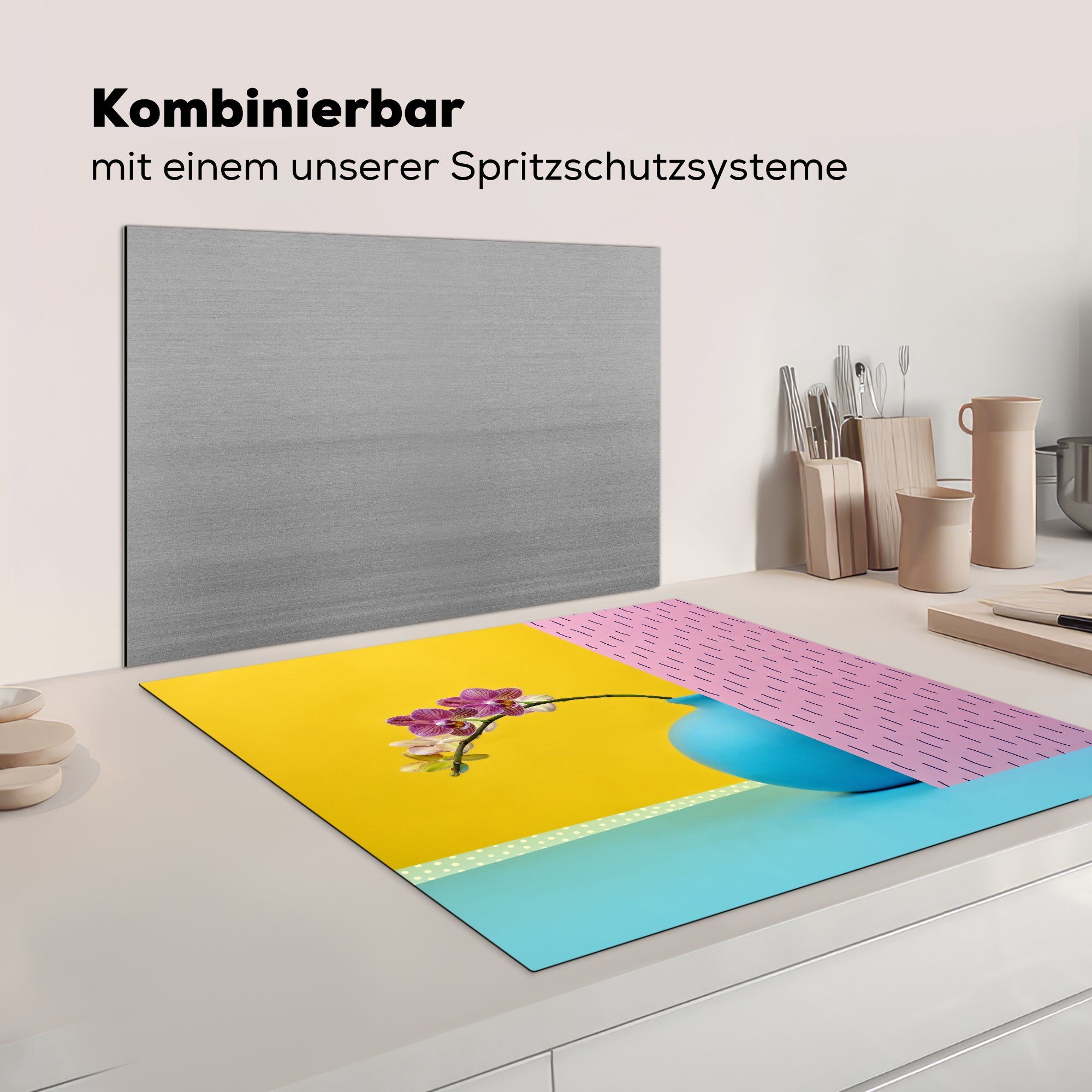 MuchoWow Orchidee Ceranfeldabdeckung, Vinyl, für 78x78 tlg), - Vase Arbeitsplatte küche Herdblende-/Abdeckplatte - (1 cm, Farben,