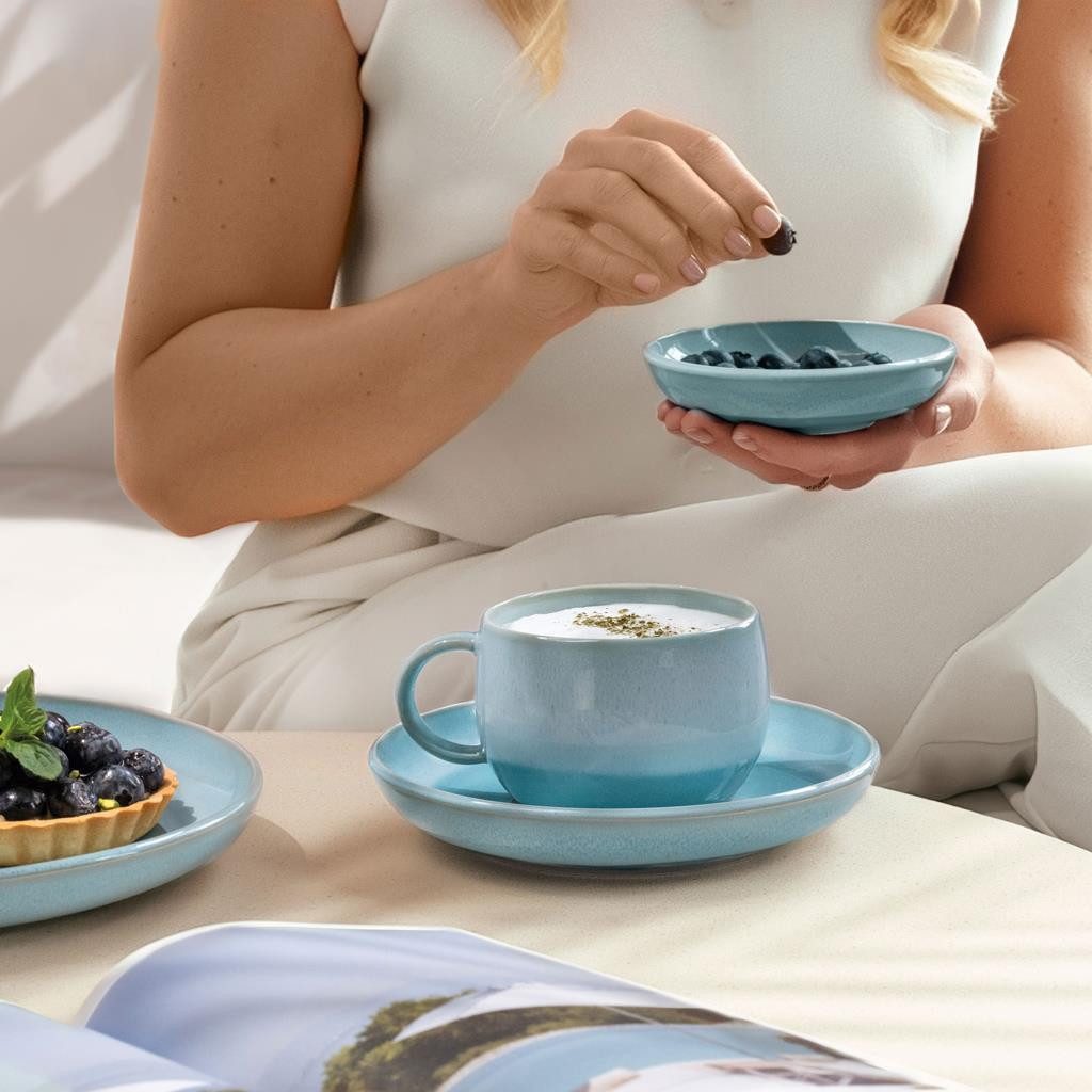 like. by Villeroy & Boch Kaffeeservice Perlemor Aqua Kaffeeservice 18er Set (18-tlg), 6 Personen, Porzellan