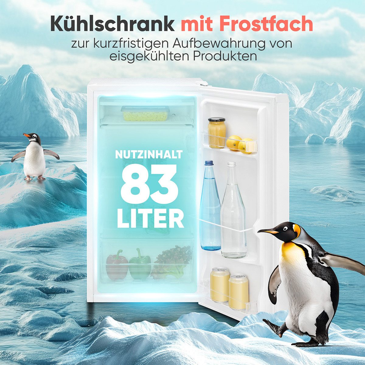 BOMANN Kühlschrank KS 7257, 85 cm hoch, 44.6 cm breit, Kühlschrank klein mit Frostfach, 83 Liter
