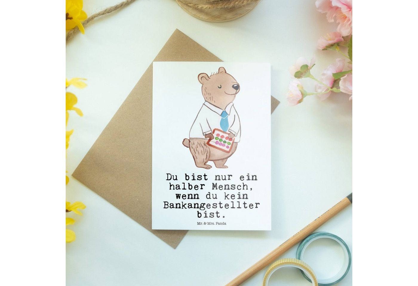 Thumbnail - Mr. & Mrs. Panda Grußkarte Bankangestellter Herz - Weiß - Geschenk, Bankfachmann, Bänker, Bankbe, Kreative Designs