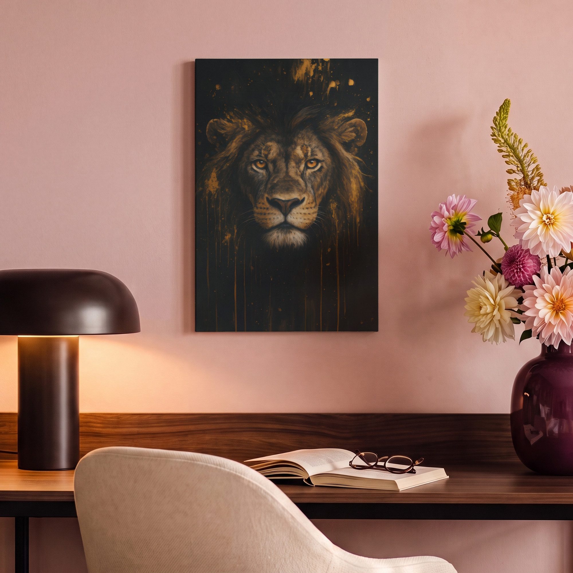 OneMillionCanvasses® Leinwandbild Löwe - Gold - Drops, Fotodruck (1 St), Leinwand Canvas Wandbild, Wanddekoration 20x30 cm – Bild 4 von 5