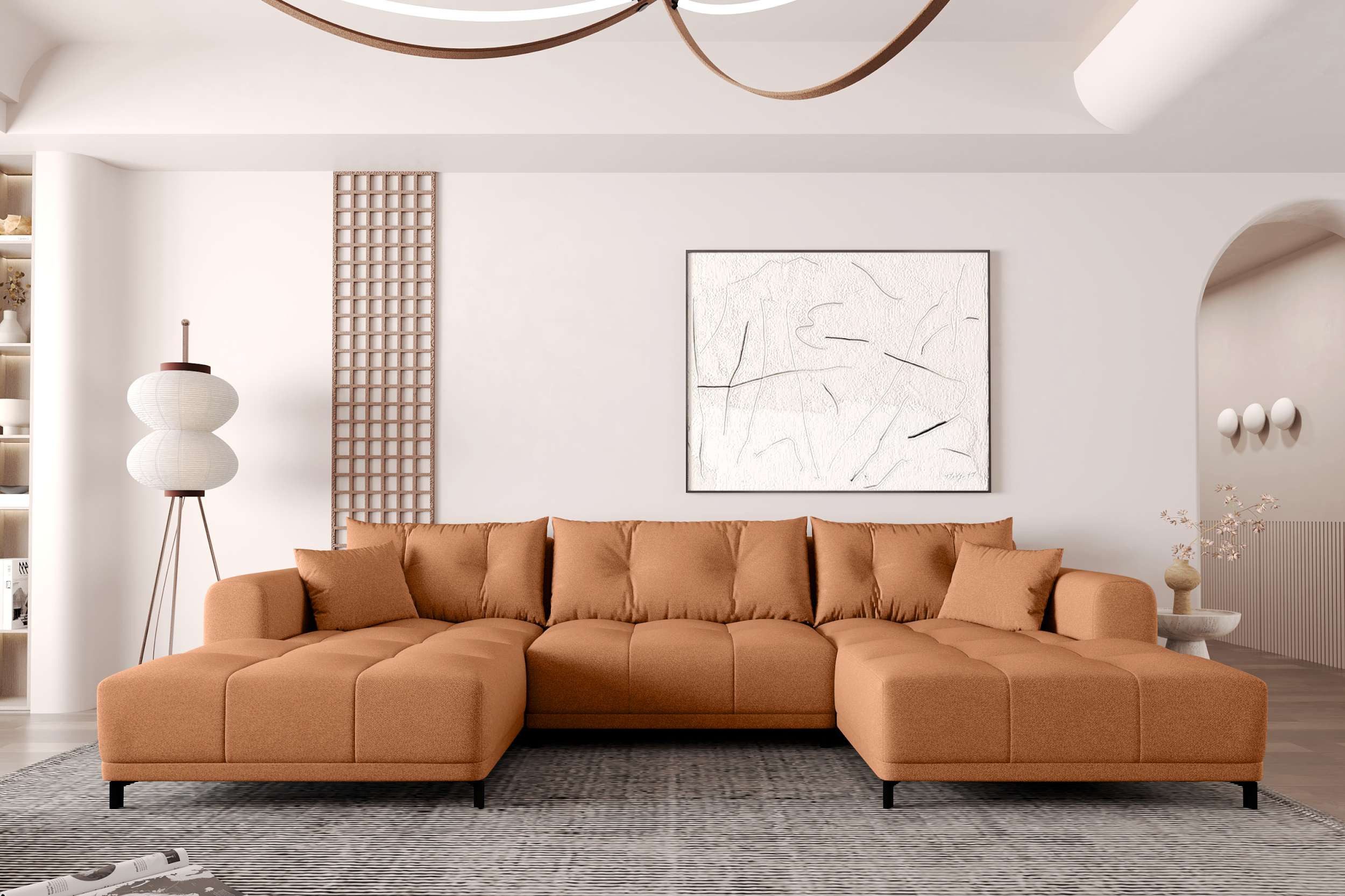 99rooms Wohnlandschaft Massimo, Sofa, U-Form, mit Schlaffunktion, Rundumbezug, in Strukturstoff NEVE