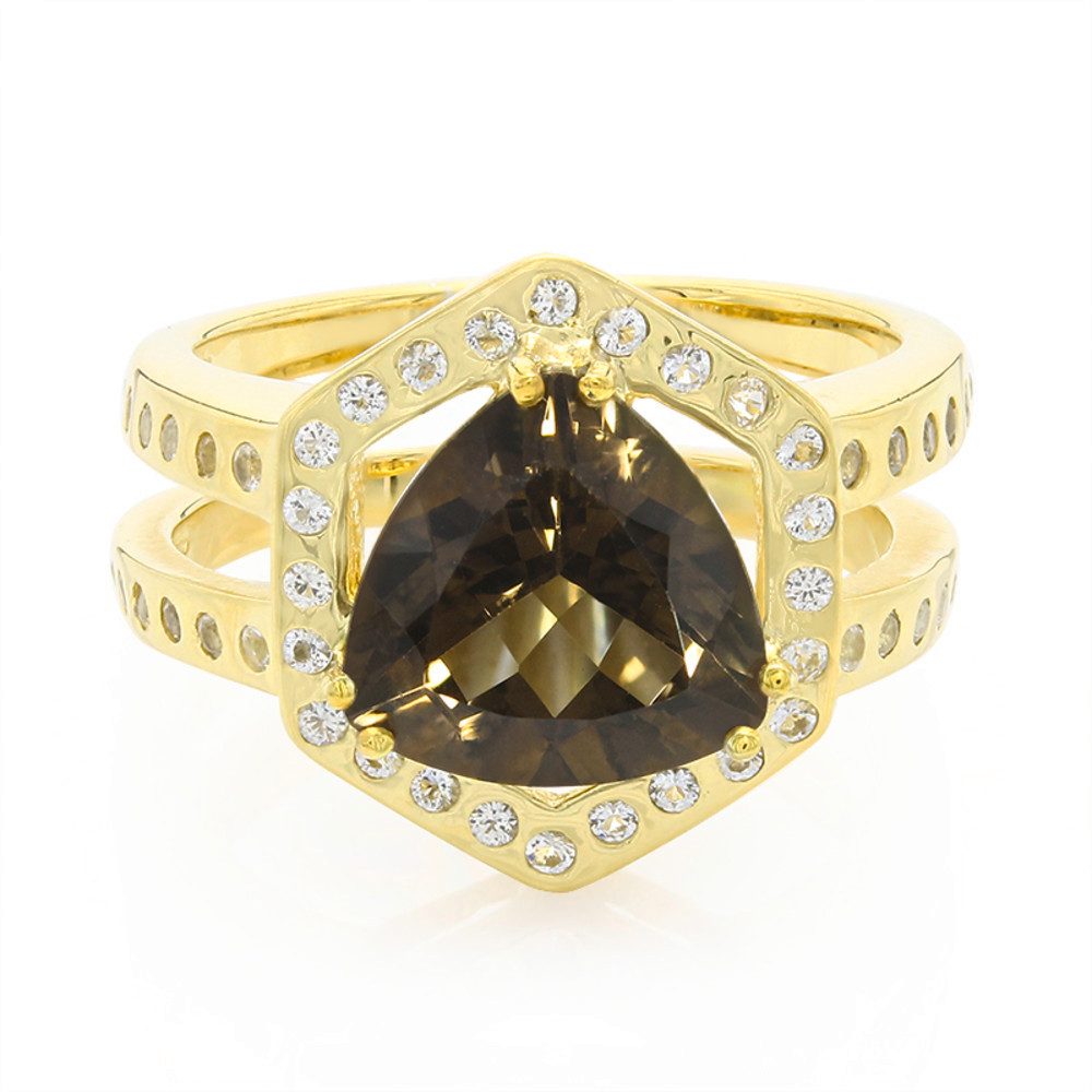 Cavill Silberring Cavill Rauchquarz 2,42 ct Ring Silber vergoldet Statement Halo (1-tlg)