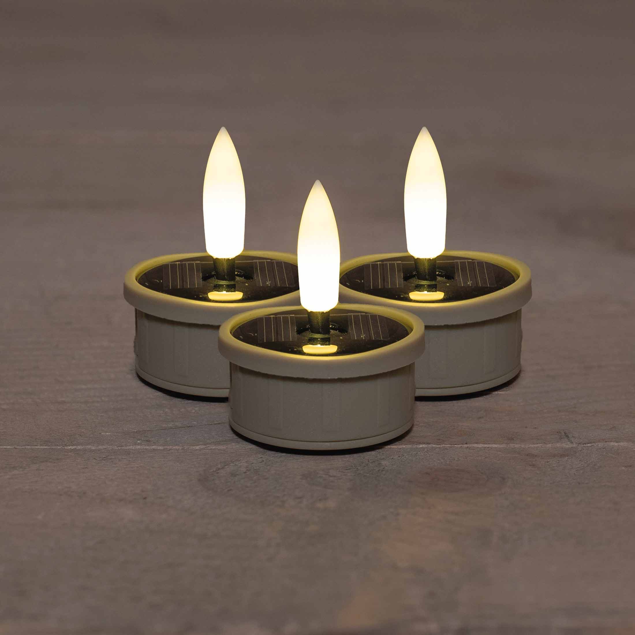 Coen Bakker Deco BV LED-Kerze (Set, 3-tlg), Solar Teelichter sand creme dezent flackernd außen 3,7x4,5cm