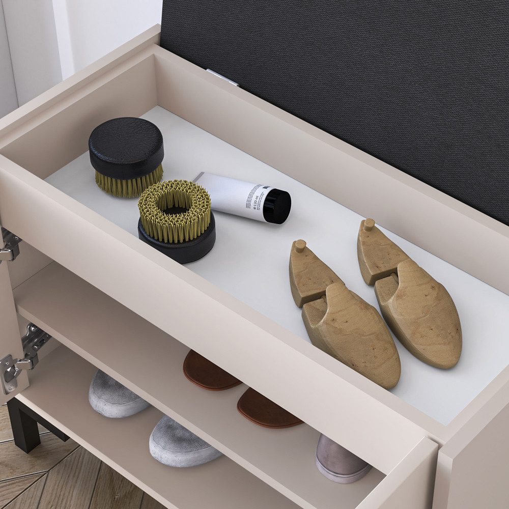 Lomadox Garderoben-Set OLHAO-131, (Spar-Set, 5-St., Garderobenschrank Paneel Schuhbank Schuhschrank Spiegel), in Kaschmir Beige, mit Spiegel, modern