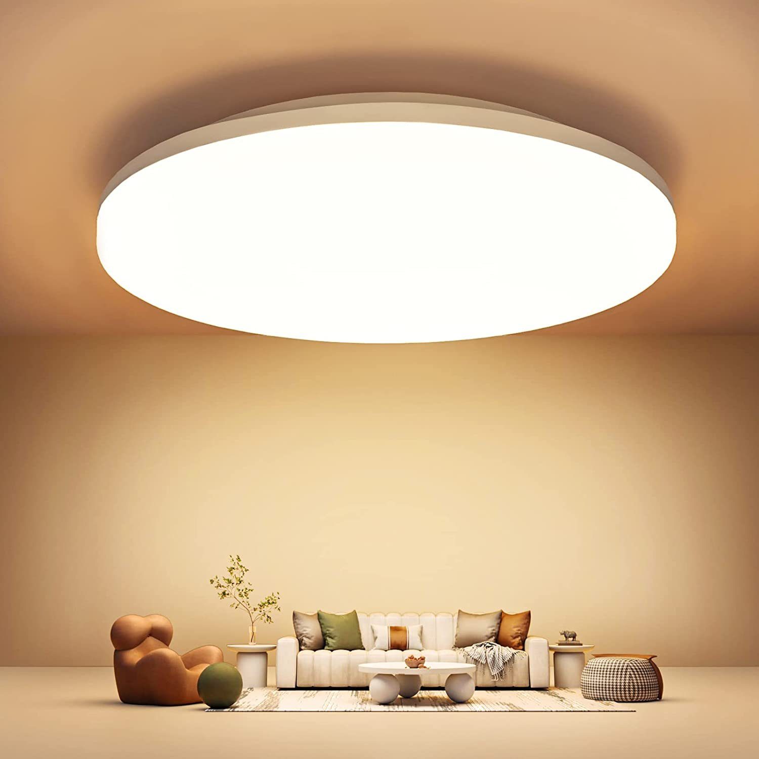 EUARY LED Deckenspots Led Deckenlampe Deckenleuchte Flach Lampen Ceiling  Light Küchenlampe, Deckenbeleuchtung 2700K Warmweiss IP5418W 2200LM für Bad  Flur Keller