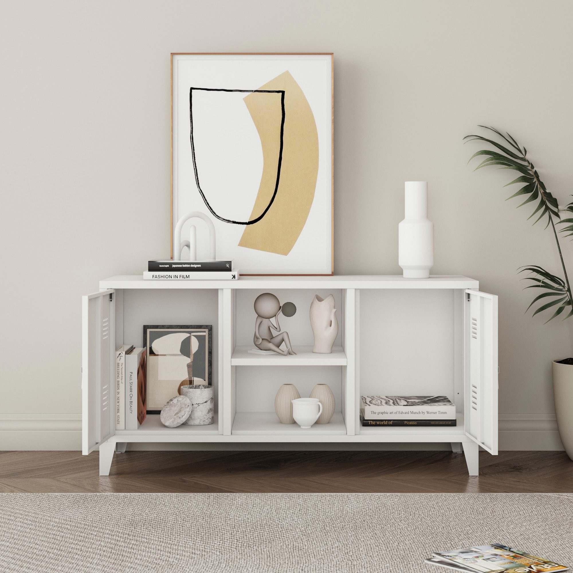 en.casa Sideboard, »Kotka« mit 2 Türen Metall 113 x 40 x 58 cm Weiß