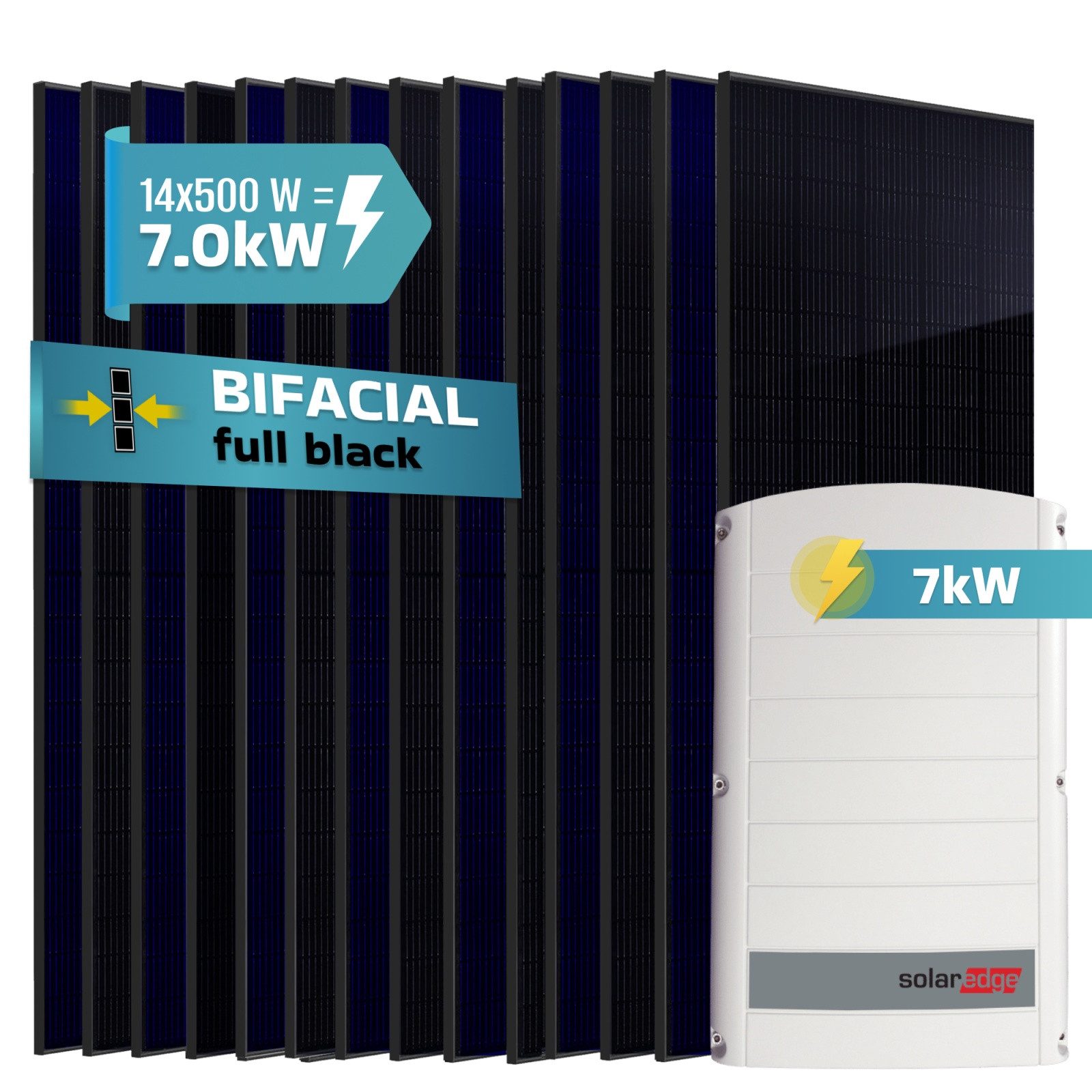 SUNNIVA Solaranlage 7.0 kW, Monokristallin, (14x 500 W Solarmodule Fullblack Bifacial, Wechselrichter SolarEdge SE7K (3-phasig)