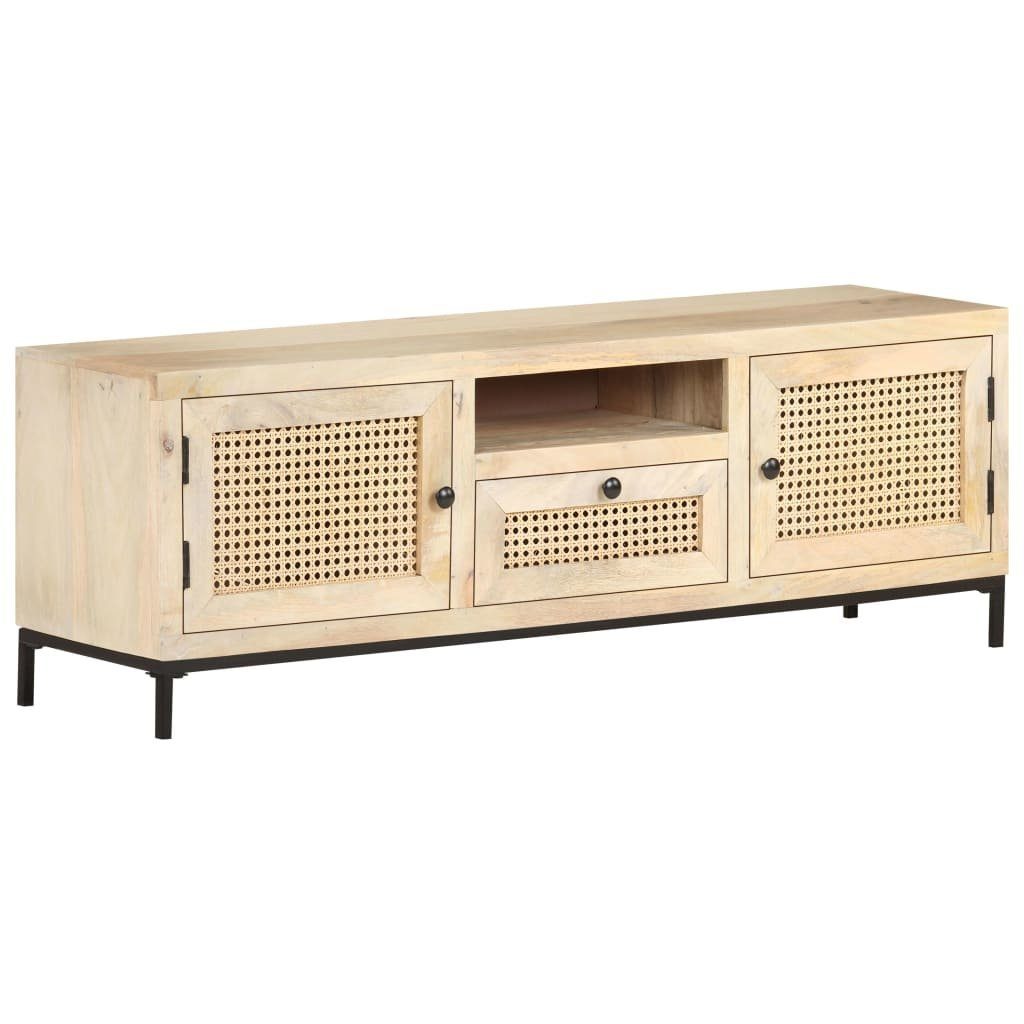 furnicato TV-Schrank 120x30x40 cm Mango Massivholz und Rohrgeflecht