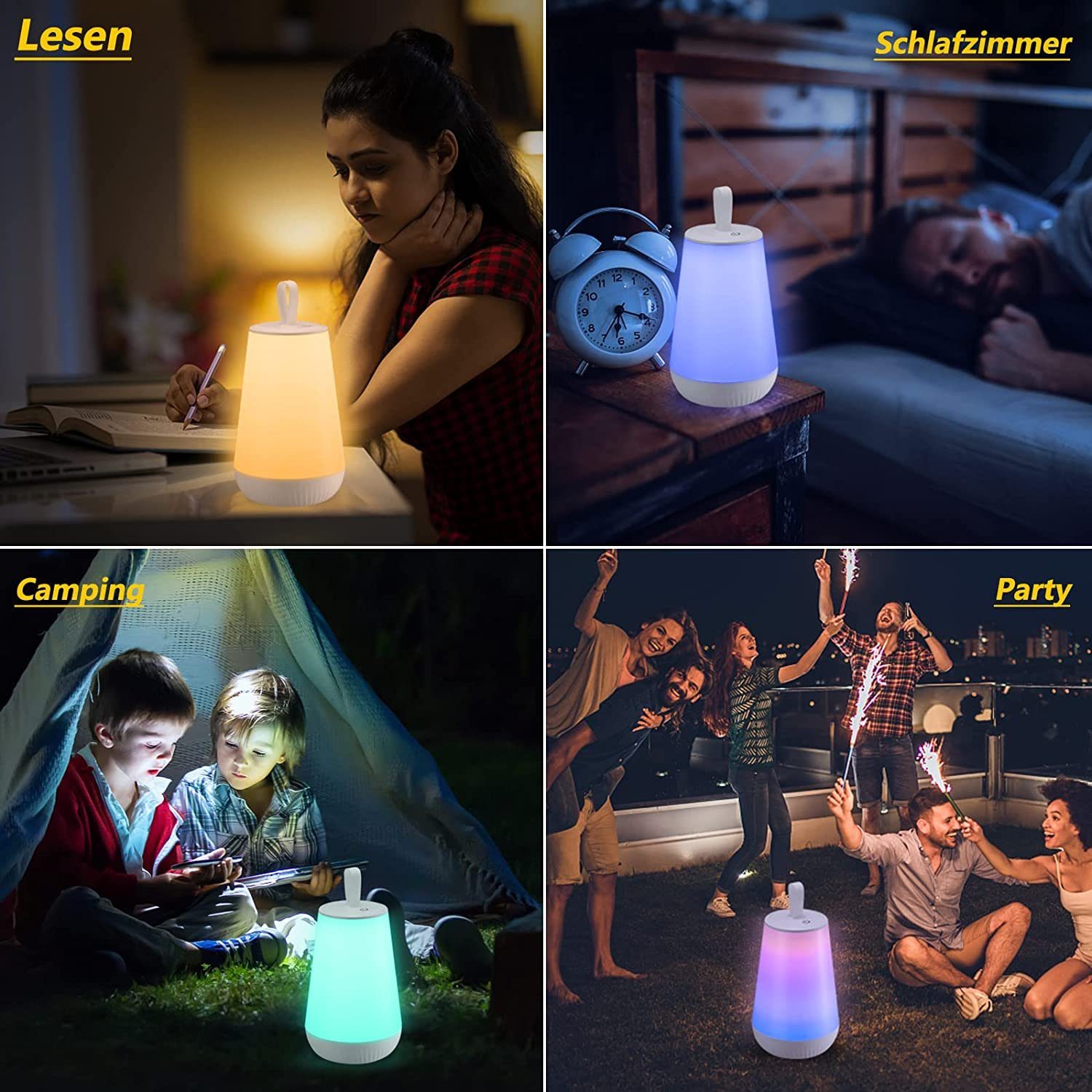 Kinder,Baby,Schlafzimmer,Wohnzimmer,Camping Lampe, Dimmbar,Tragbare Touch autolock LED Modi Nachttischlampe LED Bunte Nachttischlampe 3 LED ohne Farben Fernbedienung, fest integriert, 15 LED für