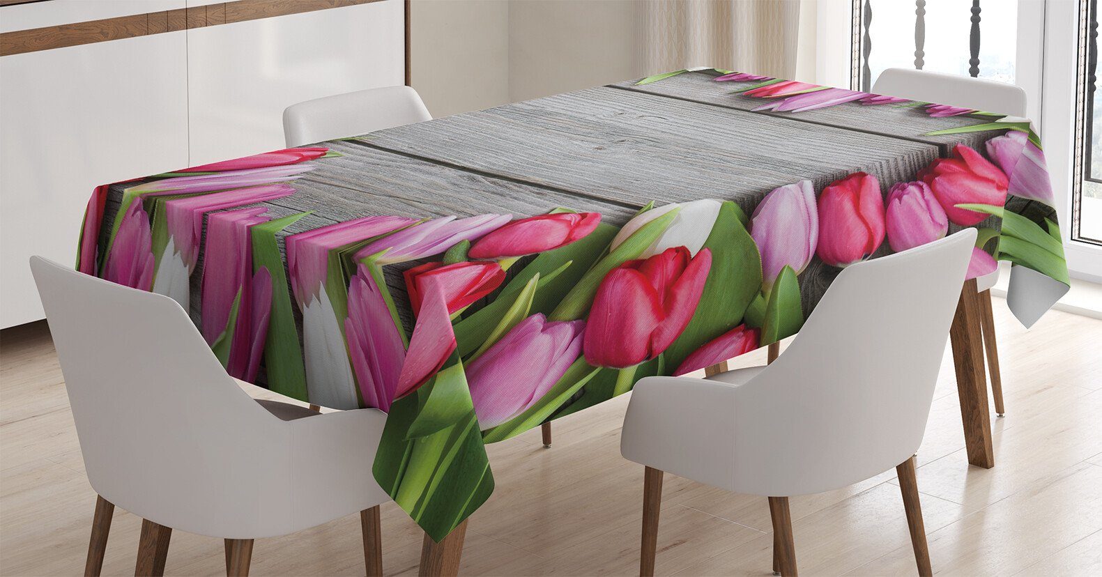 Abakuhaus Tischdecke Farbfest Waschbar Für den Außen Bereich geeignet Klare Farben, Bunt Rahmen von frischen Tulpen