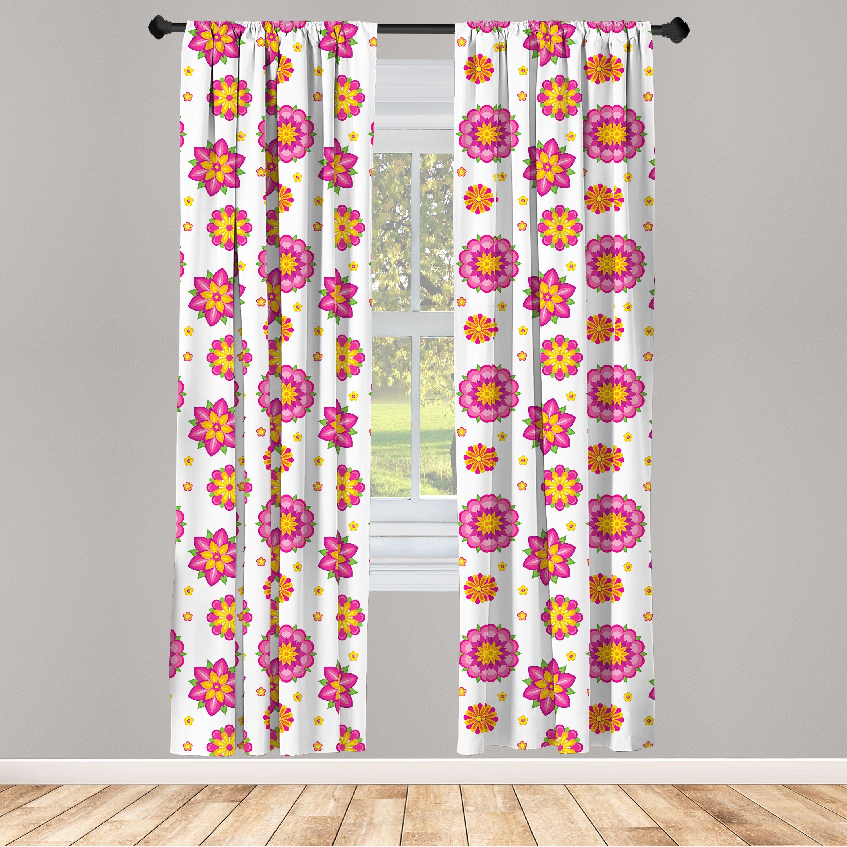 Gardine Vorhang für Wohnzimmer Schlafzimmer Dekor, Abakuhaus, Microfaser, Orange und Rosa Blumen-Blüte