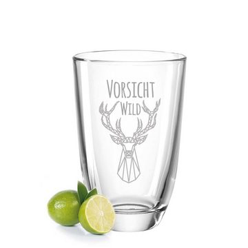 GRAVURZEILE Cocktailglas 2er Set GIN-Gläser mit Gravur - Volll wie die Eule + Vorsicht Wild!, Glas, Witzige GIN-Geschenkidee