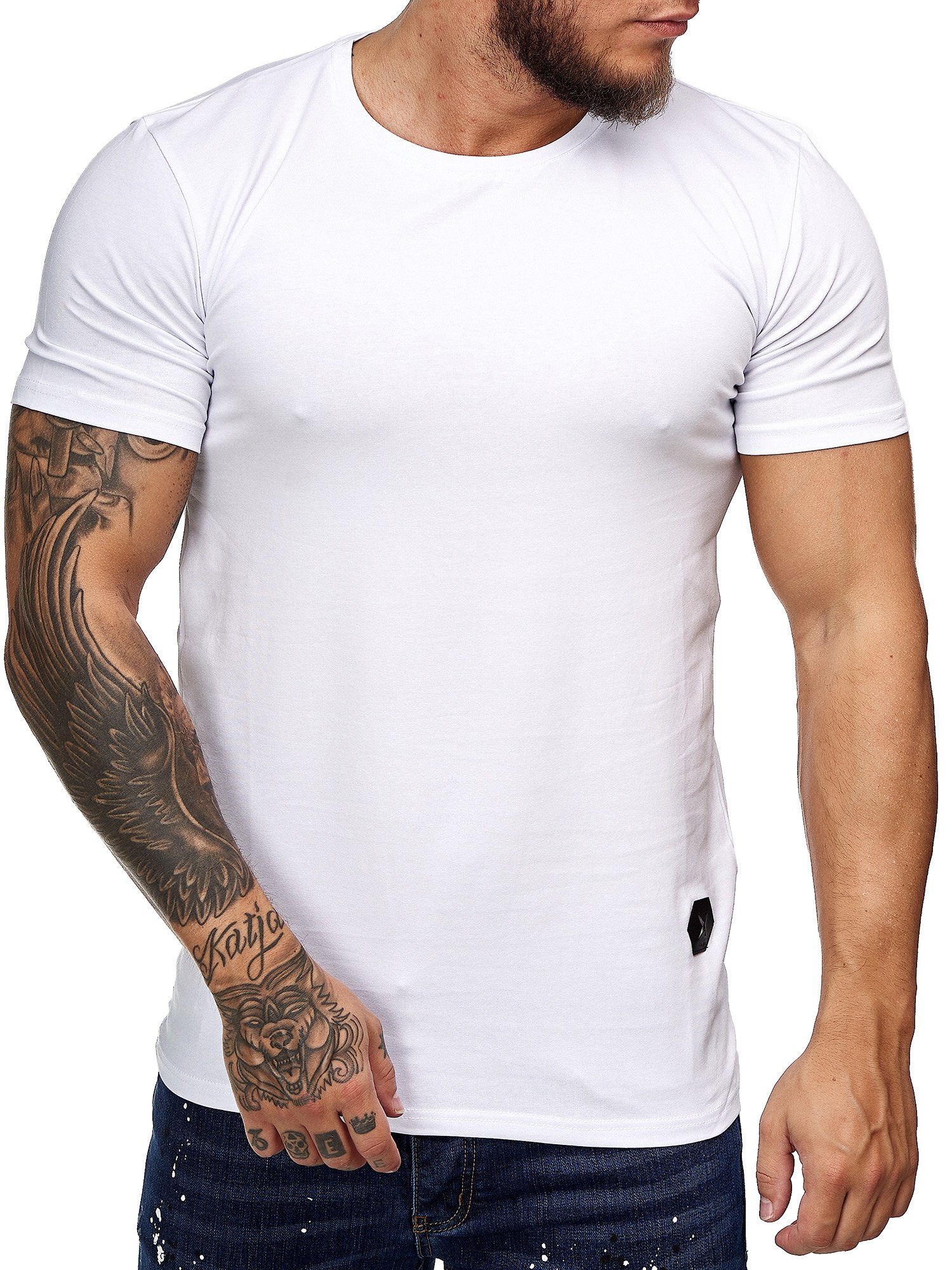 OneRedox T-Shirt 7031ST (Shirt Polo Weiss Tee, 1-tlg) Freizeit Fitness Kurzarmshirt Casual