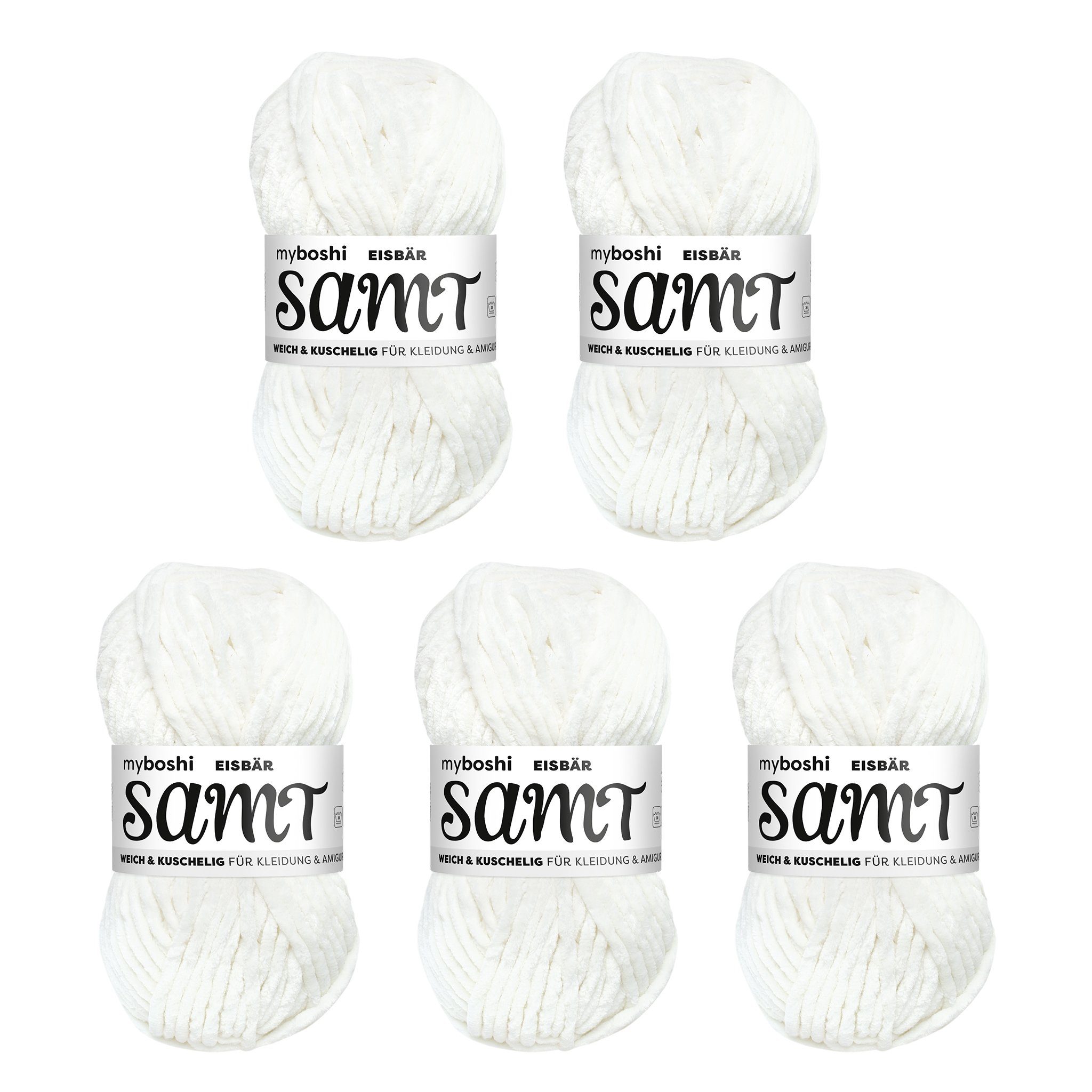 myboshi Samt Wolle, Chenille Garn Häkelwolle, 100 m (5-St., Samt Wolle Original Chenille Garn), Uni
