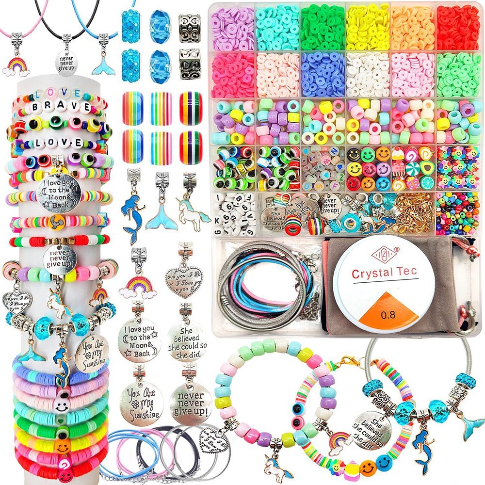 Zaewry Kreativset Perlen zum Auffädeln für Kinder und Erwachsene, Ostergeschenk, für DIY Armband Schmuckherstellung Kit mit Werkzeug mit Anhängern