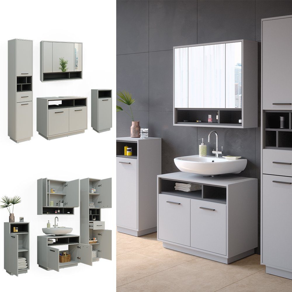 Vicco Badmöbel-Set Beatrice, Grau/Anthrazit, 4 Teile, günstig online kaufen