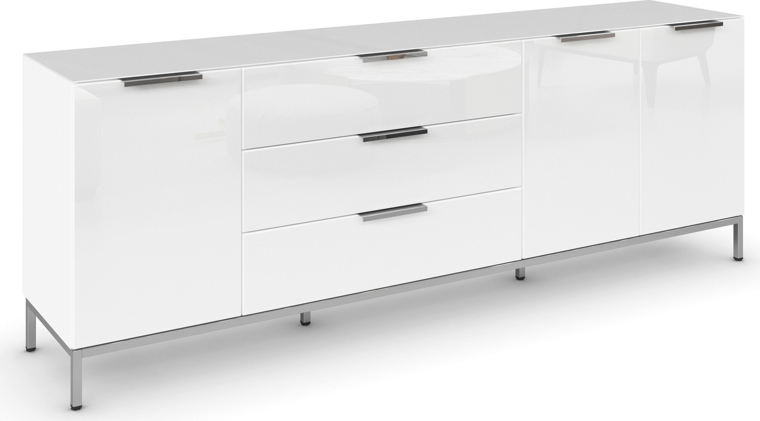 rauch Kombikommode Kommode Türkommode Sideboard Kombikommode FLIPP mit Glasfront (Breite 200 cm mit 2 Einlegeböden), 3-türig, 3 Schubladen, Soft-Close-Funktion, Oberboden und Front Glas