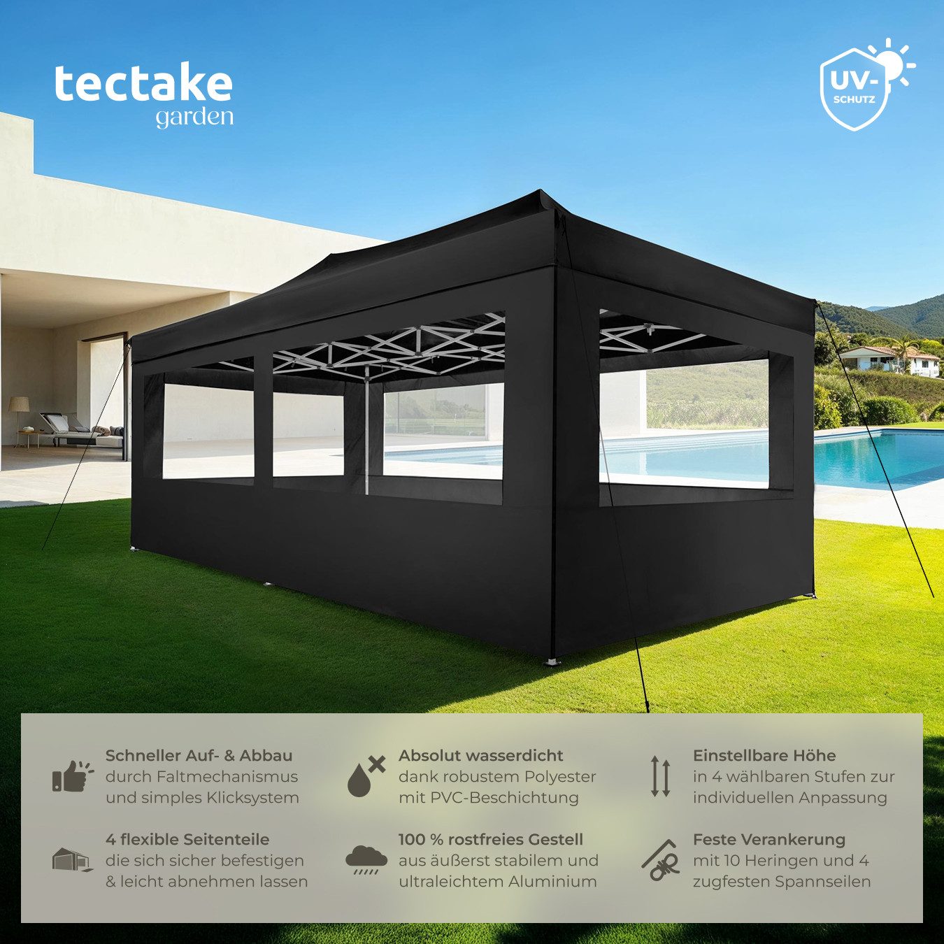 tectake Pavillon Viola, mit 6 Seitenteilen, günstig online kaufen