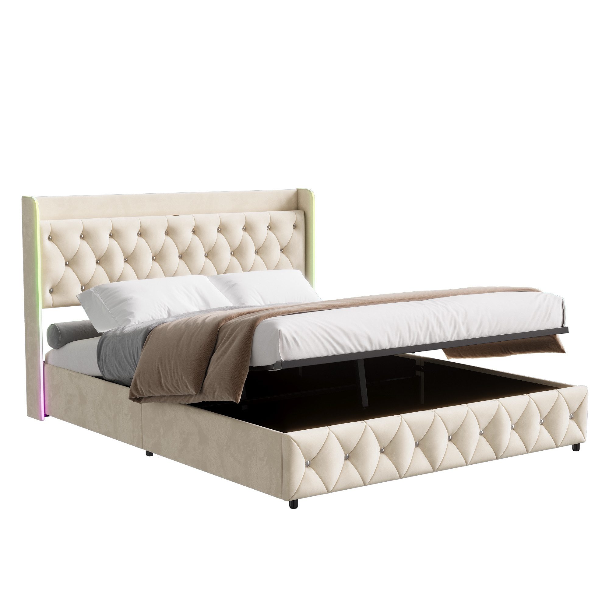PXloue Polsterbett Doppelbett Jugendbett (ohne Matratze), Stauraumbett, Kop günstig online kaufen