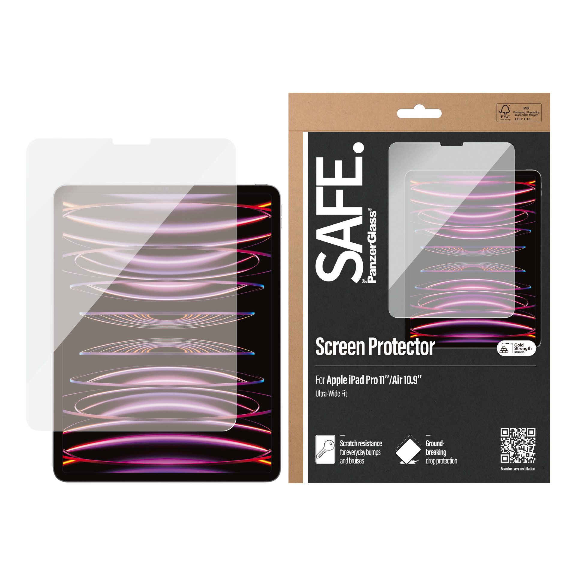 SAFE by PanzerGlass Displayschutzglas Ultra-Wide Fit Screen Protection für Apple iPad Pro 11'', Displayschutzfolie, Schutzfolie, Bildschirmschutz, kratz- & stoßfest