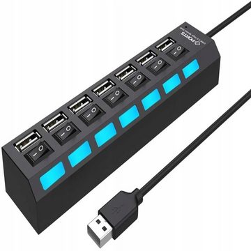 Retoo USB-Verteiler USB HUB Verteiler Splitter Adapter Super Speed Datenhub 7 Port Laptop (Set, 7-Port-USB-Hub mit Schaltern), 7 USB-Anschlüsse, Schalter, Stromversorgung, Signal Dioden