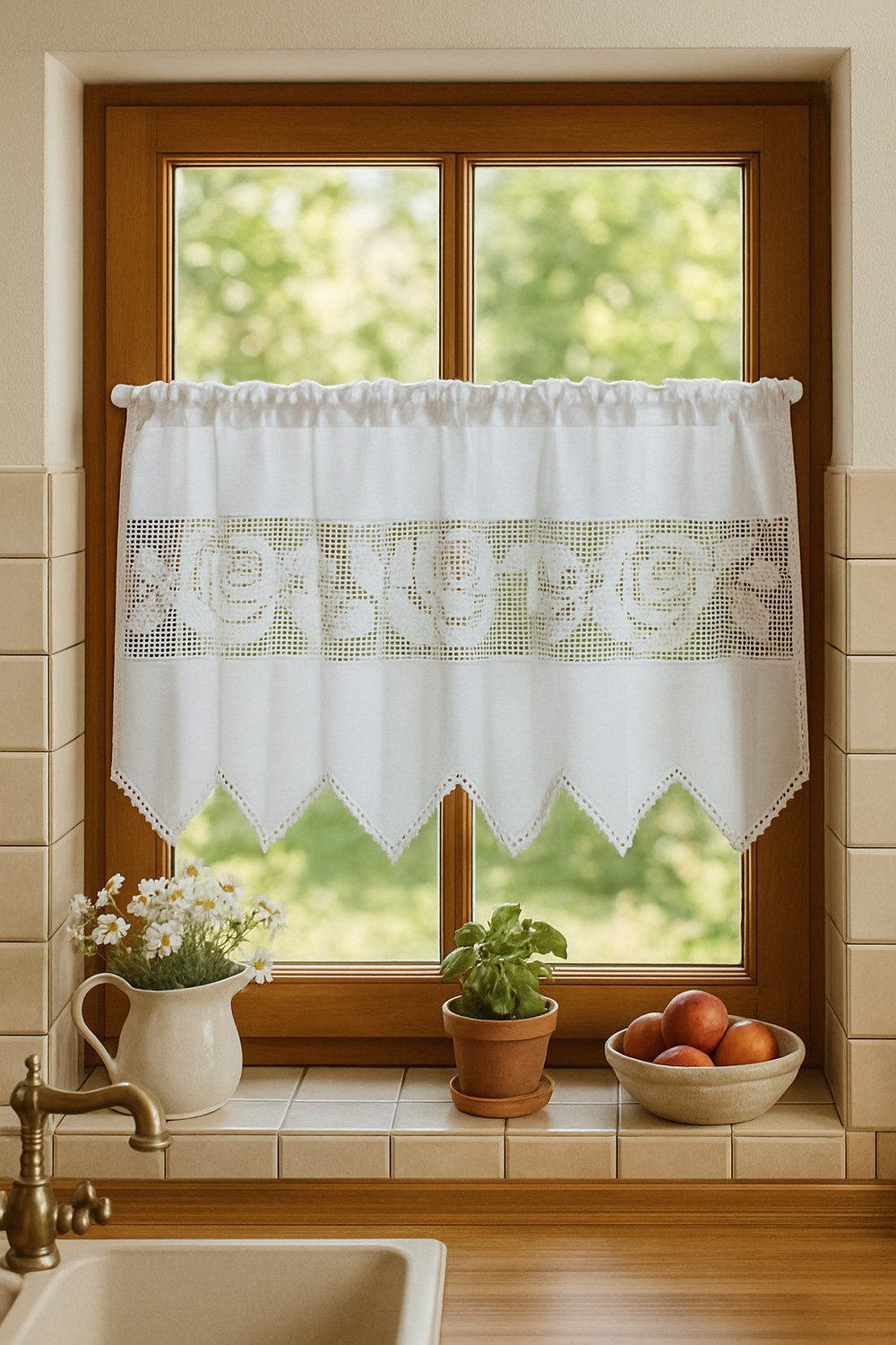 HOSSNER - ART OF HOME DECO Scheibengardine 55x125 cm (1 St), blickdicht, Baumwolle, Vintage, Romantische Stickerei