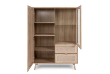 Finori Highboard Highboard "Mila", Sonoma-Eiche / Rafia-Geflecht