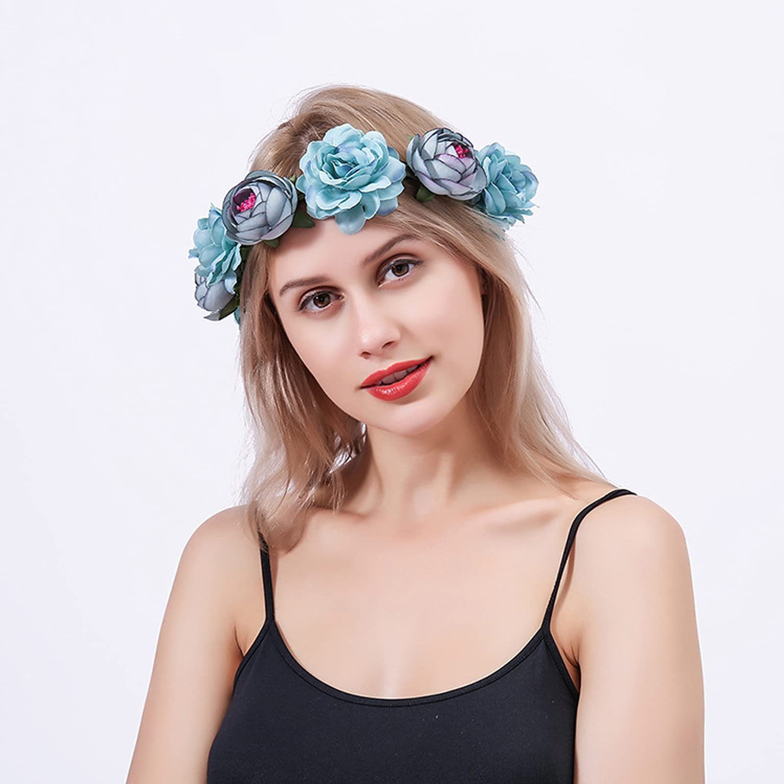 Haar Blumenkranz Krone Haarreif, Zeremonie Hochzeit Garland Floral Stirnband Festival Blau POCHUMIDUU Für Blumen Party Haargummi