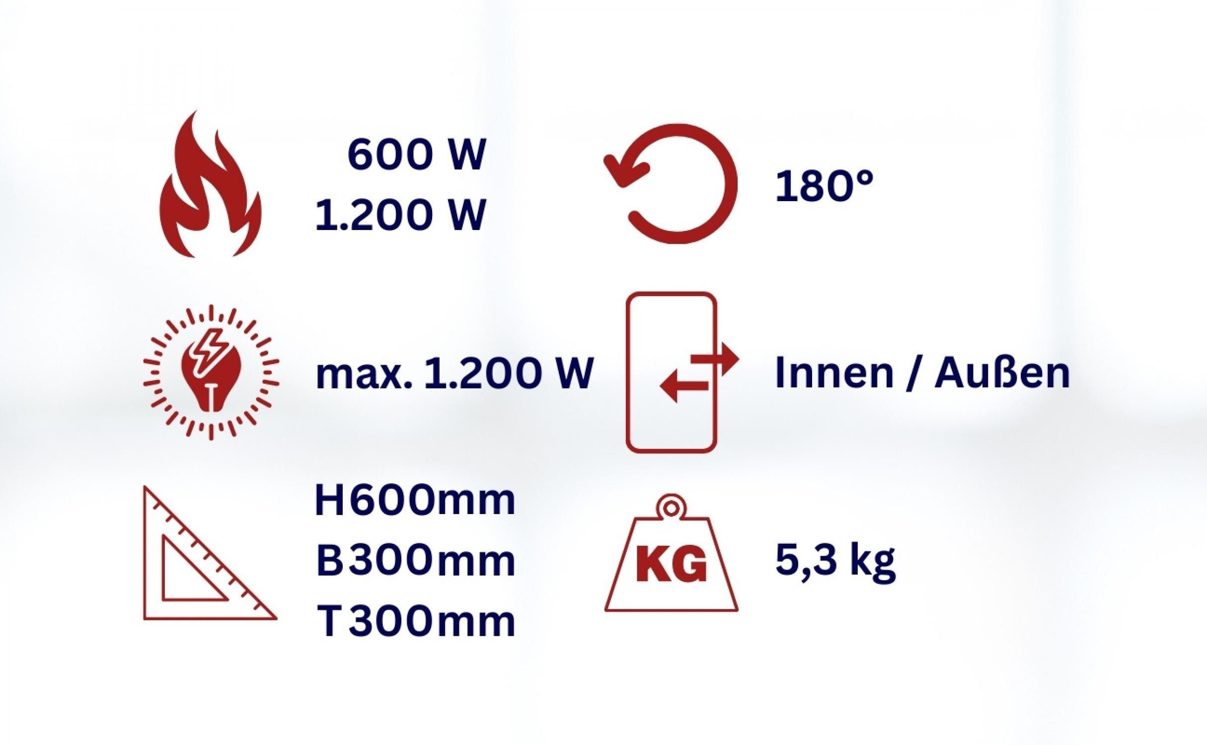 WDH Heizstrahler Standheizstrahler WDH-12HL, 1200 W, für den Außenbereich geeignet – Bild 4 von 5