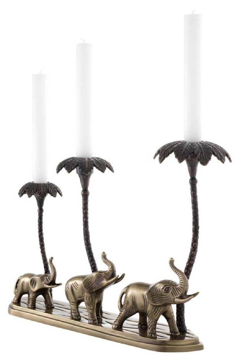 Casa Padrino Kerzenhalter Luxus Kerzenhalter Elefanten & Palmen Antik Messing / Bronze 38 x 7,5 x H. 28,5 cm - Hotel & Restaurant Deko Accessoires