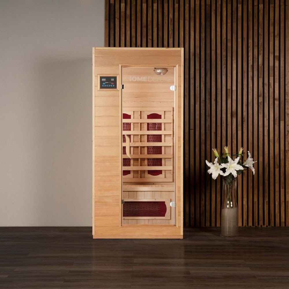 HOME DELUXE Infrarotkabine REDSUN - S, BxTxH: 90 x 90 x 190 cm, 50 mm, für 1 Person, 4 Hochleistungs-Infrarotstrahler, Infrarotsauna